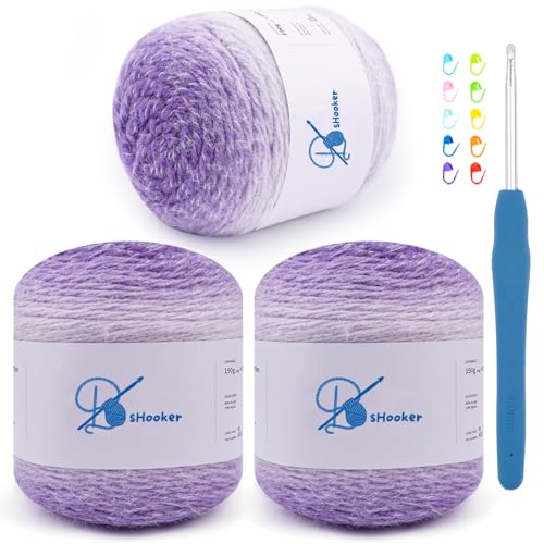Yarn for Crocheting,Gradient Cake Crochet Yarns for Knitting,3 Pack | 6.7 oz-394 Yards-80% Acrylic 20% Nylon Super Soft Cake Yarn for Crocheting Blanket,Scarves,Lavender - color: Purple Gradient