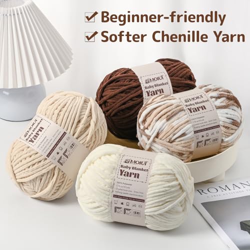 Fluffy Chunky Yarn for Crocheting, Chenille Crochet Yarn 6 Super Bulky, 4 Pack of 161 yds/7.76 oz Baby Blanket Yarn, Soft Velvet Yarns for Knitting Amigurumi&DIY Crafts/Hats/Socks(4 Azure) - color: 4 Azure