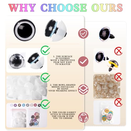 40Pcs 30mm Safety Eyes for Crocheting Mermaid Amigurumi Eyes for Crochet Animals Crochet Doll Craft Eyes with Washers Stuffed Animal Eyes for DIY of Puppet Bear Animal Halloween Decorations - size: 30mm