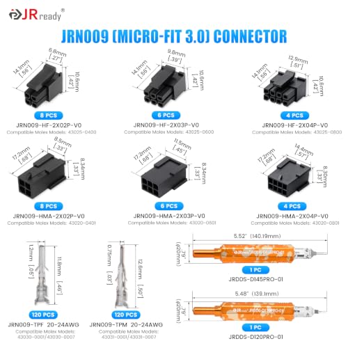 JRready Molex Micro Fit 3.0 Connector Kit with Molex Pin Connector 4Pin 6Pin 8Pin Power Connectors Plug Kit 3.0mm Pitch ACTCRH6A01 - color: 4/6/8 Pin Connector with Pin Removal Tool