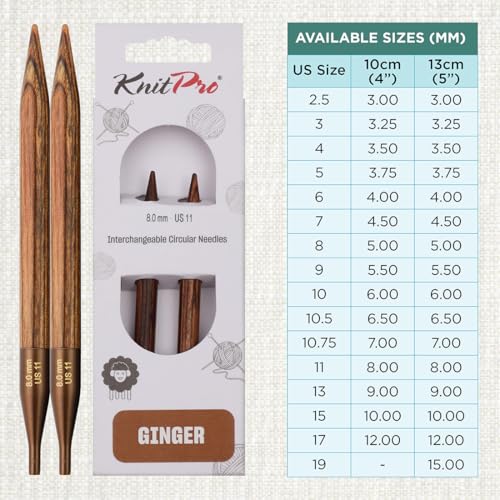 KnitPro Ginger Interchangeable Circular Needles 5" (13cm) | US Size 11 (8mm) - size: US 11 (8mm)
