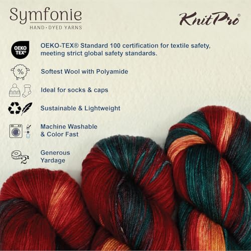 KnitPro Symfonie Fingering Weight Merino Wool Yarn 100g, Old Delhi | 75% Extrafine Merino & 25% Polyamide, 438yds, OEKO-TEX Certified, Superwash, Colorfast, #1 Yarn Skein for Knitting & Crochet - color: Old Delhi