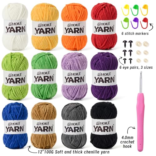 12 Pack Velvet Yarn for Knitting, Chunky Chenille Yarn for Crocheting, Baby Yarn for Crocheting Soft Blanket, Super Bulky 42.3oz(1049yds), Multicolor Amigurumi Yarns Set C - color: 12 C