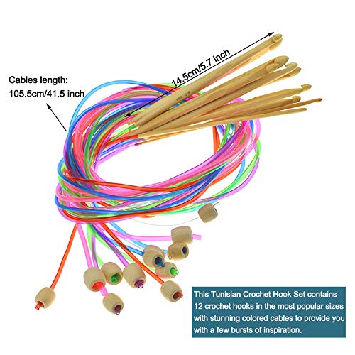 Coopay Complete Tunisian Crochet Hooks Set, Knitting & Crochet Supplies | 11Pcs 2.0-8.0mm Metal Long Crochet Hooks and 12Pcs 3.0-10.0mm Carbonized Bamboo Afghan Crochet Needles with Cable(All-in-One) - color: Tunisian Mixed Set With Accessories