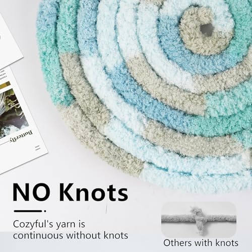 Cozyful Chunky Yarn for Hand Knitting - #10 Chunky Chenille Blanket Yarn, Jumbo Big Thick Chunky Yarns for Crocheting, Tie Dye Bulky Knit Yarns, 8 Skein (20 yds 8 oz Each Skein), Khaki & Teal & Blue - color: Khaki & Teal & Blue