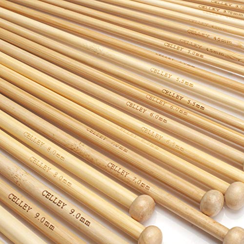Bamboo Knitting Needles Set, 18 Pairs 14 Inch Long Wooden Knitting Needles for Beginners, US Size 0-15 (2.0-10.0mm) Single Point Straight Wood Needles for Sweaters, Socks, Shawl, Gloves and Scarf - color: White