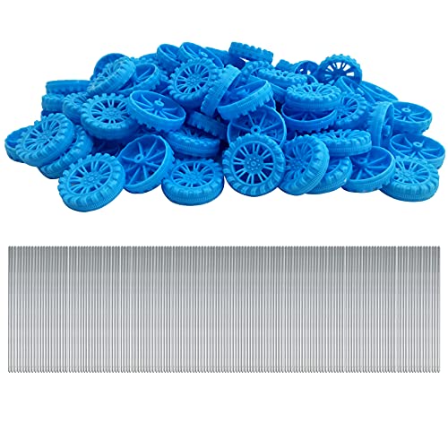 EUDAX 300 PCS 30mmx8mm Plastic Roll 2mm Dia Shaft Toys Wheel and 2mmx100mm STEM Shaft Round Rod Axles for DIY Toy RC Car Truck Boat Helicopter Model Part Building Projects (Blue) - color: Blue
