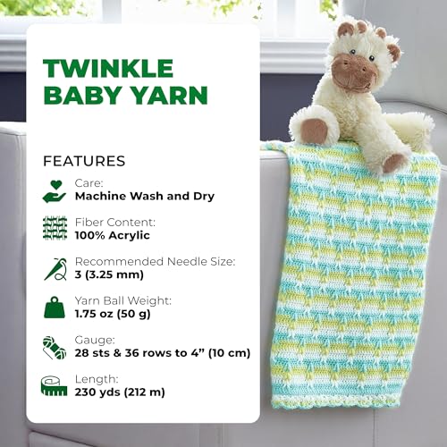 Mary Maxim Twinkle Baby Yarn for Crocheting and Knitting, Green Fingering Weight Yarn for Baby Blankets and Clothing 230 Yards Per 1.75 OZ Skein - Grass - color: Grass