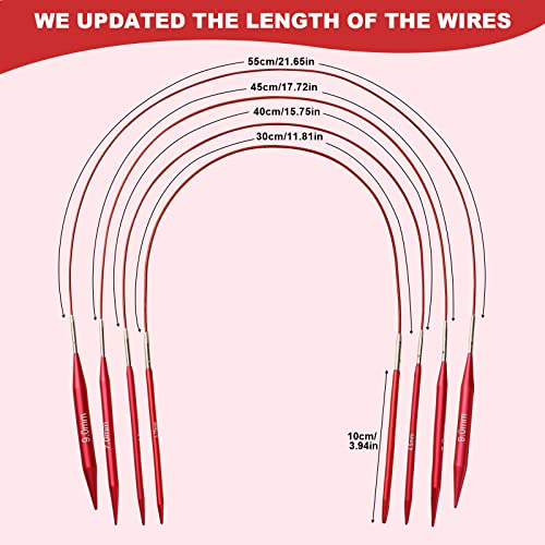 57 PCS Interchangeable Circular Knitting Needles Set, Aluminum Knitting Needles 3.0mm–10.0mm with 4 Cables, Ergonomic Handles & Storage Case, Complete Knitting Kit for Beginners & Advanced Projects - color: New Red
