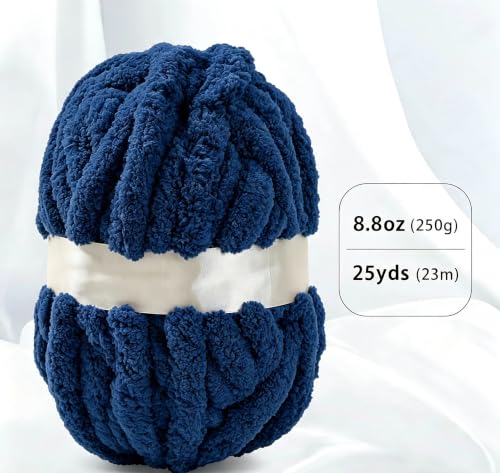 bearberry Jumbo Chenille Yarn, Super Bulky 6 - Extra Plush & Skin-Friendly for Chunky Knit Blankets, Arm Knitting & Crocheting 8-Pack (8oz/25yd Per Skein), Machine Washable, Ultra Soft, Dark Blue - color: Dark Blue