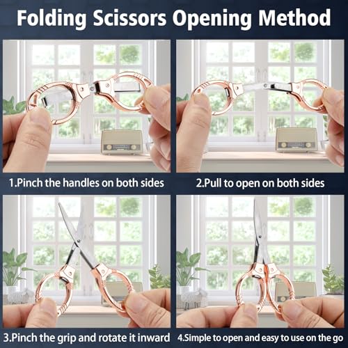 NAHSHON 4 Pcs Folding Stainless Steel Portable Mini Travel Badge Scissors | Foldable Safety Pocket Small Scissors All Purpose for Nurse Accessories, Travel, Office, Craft, Sewing, School (Rose Gold) - color: Rose Gold