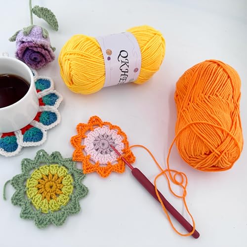 Yarn for Crocheting and Knitting 12 * 1.76 Oz (50G) /195yd, Fine/Fingering Weight (1), 60% Cotton 40% Acrylic Soft Yarn kit for Making Sweater and amigurumi (Rainbow) - color: rainbow