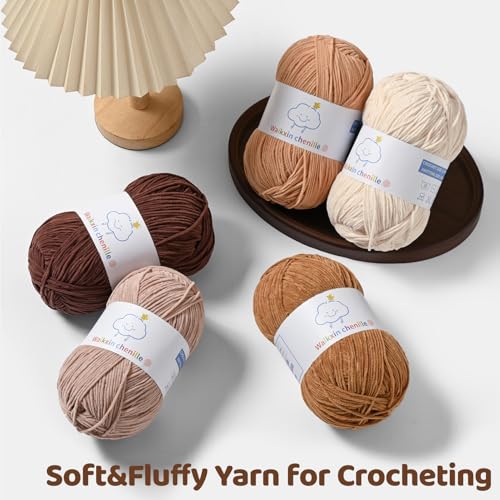Fluffy Chenille Yarn for Crocheting，Baby Yarn for Crocheting Soft，2 Pack of 100g/3.5oz Velvet Amigurumi Yarn ，Fingering Weight Yarns for Crocheting Baby Blankets、DIY Craft.(2 Beige) - color: [2 Beige]