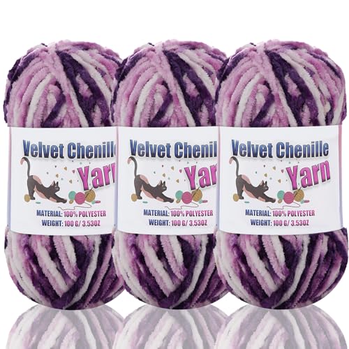 3 * 100g Fluffy Velvet Chenille Yarn for Crocheting and Knitting, Handcrafts Weaving Soft Chenille Yarn for Crocheting Clearance, Used for Making Baby Yarn Blanket, Clothes (3 - Colorful - F) - color: 3 - Colorful - F