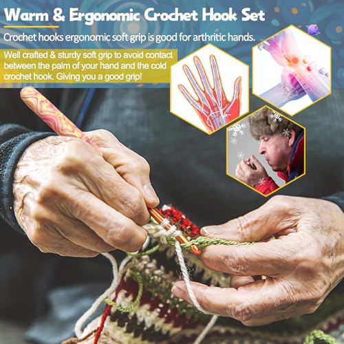 Coopay Warm Crochet Hook, Ergonomic Crochet Hook Set Soft Grip-Starry Night | 2.0mm-6.0mm Aluminum Crochet Needles w/ Long Handle for Grandma Crochets Yarn Craft - Premium Knitting & Crochet Supplies - color: Gorgeous Starry Night