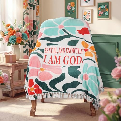 Chumia 2 Pcs/1 Set Christian Tie Blankets Craft Kit 57 x 57 Inch Religious DIY No Sew Bible Fleece Blanket No Sew Fabric Be Still and Know that I Am God Tie Knot Throw Craft Gift for Adult Women - style: Be Still,And Konw That I Am God