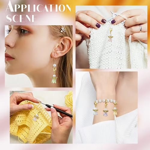 7-70Pcs Angel Wing Pendants Charms Miexed Color Acrylic Beads Charms Golden Dangle Pendants with Lobster Claw Clasps for Necklaces Bracelets Earrings Jewelry Making and Crafting - color: FlowerA-70 pcs