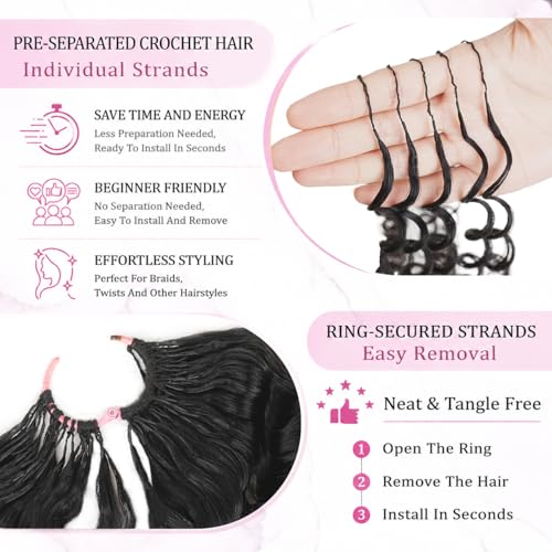 Burmese Curly Crochet Human Hair 120g Knotless Pre-Separated Feather Crochet Human Hair Bundles 14inch Invisible Miracle Knots Reusable Human Crochet Hair For Black Women Natural Black