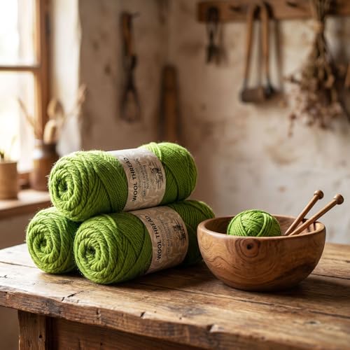 Premium Wool Blend Yarn – 3 Skeins (300g Total), 85% Wool 15% Polyester, for Crocheting&Knitting, Soft Skin-Friendly, Ideal for Scarves, Hats, Blankets & DIY Crafts (15#Moss Green) - color: 15#Moss Green