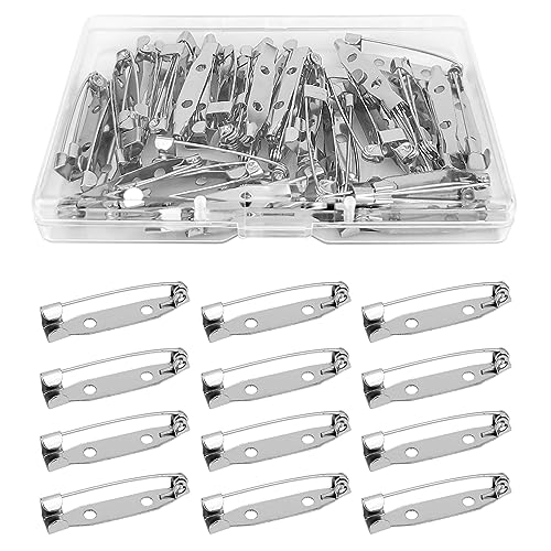 50 Pcs Silver Bar Pins, Safety Pins - Secure Back Clasp - Reliable Brooch Pins for Various Uses Locking Pins Backs Safety Clasp Brooch (30MM, Silver) - size: 30MM