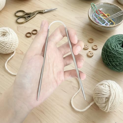 3.25MM Double-Pointed Flexible Knitting Needles 3-Piece Set, 9 Inch/23cm Circular Knitting Needles Stainless Steel Needles for Small Projects DIY Knitting - size: Size US 3 (3.25mm)