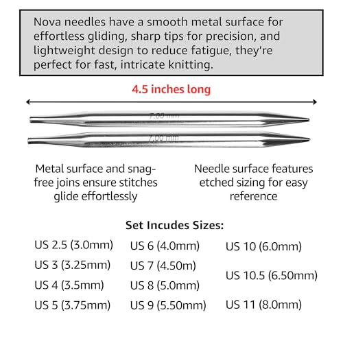 KnitPro Nova Regal 5-Inch Interchangeable Circular Knitting Needle Set | US 2.5, 3, 4, 5, 6, 7, 8, 9, 10, 10.5, 11 Incl. 5 Memory-Free Cables, 2 Connectors & More, Fabric Case, Project Bag