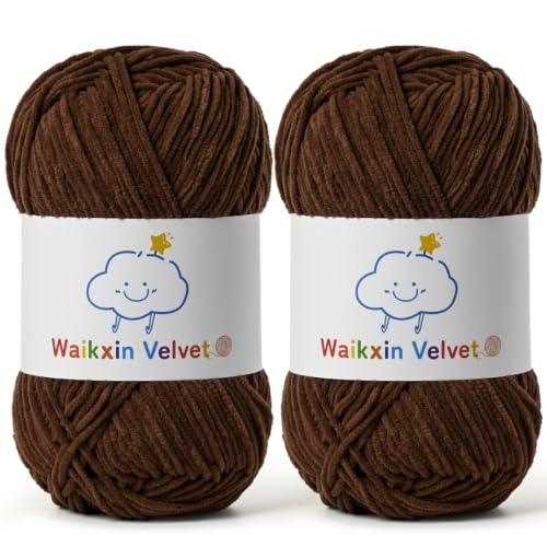 2 Pack Fluffy Chenille Yarn for Crocheting, Baby Yarn for Crocheting Soft, 100g/3.5oz Velvet Amigurumi Yarn, Fingering Weight Yarns for Crocheting Baby Blankets、DIY Craft.(2 Coffee) - color: [2 Coffee]
