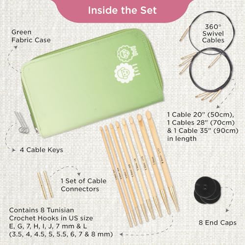 KnitPro Bamboo Deluxe Afghan/Tunisian Crochet Hook Set | 8 Sizes (3.5mm to 12mm)