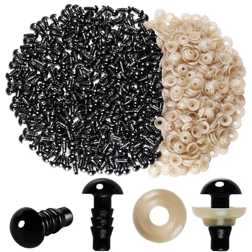 Hukiwow 600Pcs 7mm Safety Eyes and Washers 7 mm Safety Eyes for Crocheting Plastic Crochet Eyes Black Craft Eyes Animals Eyes Small Doll Eyes - size: 7mm
