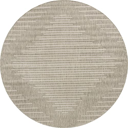 Unique Loom Outdoor Modern Collection Area Rug - Tambor (7' 10" Round, Gray/ Ivory) - color: Gray/Ivory, size: 7'10" (Round)