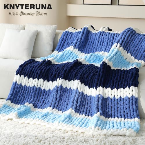 Chunky Yarn for Hand Knitting, #10 Chunky Blanket Chenille Yarn, Large Bulky Thick Jumbo Yarn, Super Chunky Knit Yarn for Crocheting, 8 Skein (8 oz 22 yds Each Skein), Country Blue - color: Country Blue