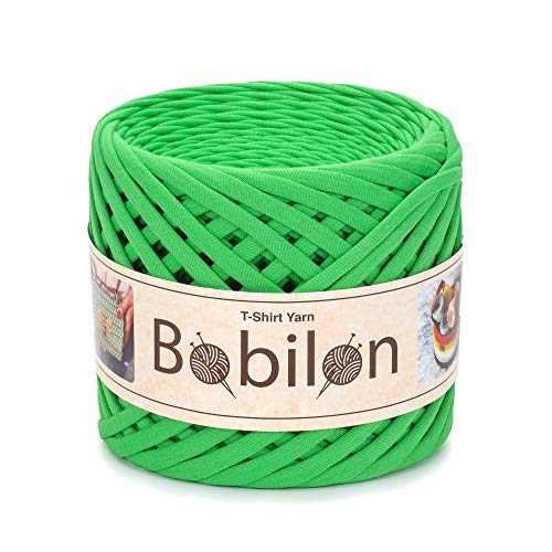 Bobilon 5-7 mm Cotton Yarn - Crochet, Knitting, Macrame - Green Apple | 100% cotton t shirt yarn for crochet, knitting & macrame; great for handbags & baskets; new fabric, not recycled; 109 yds - color: Green Apple Limited