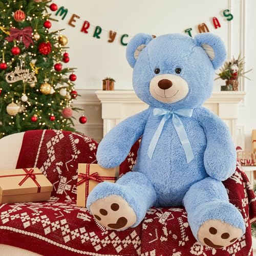 MorisMos 47inch Giant Teddy Bear Stuffed Animal 4ft, Big Teddy Bear Plush for Baby Shower, Life Size Stuffed Bear Gifts for Kids, Girls, Girlfriend, Women on Valentine, Christmas, Birthday（Blue） - color: Blue, size: 4 ft