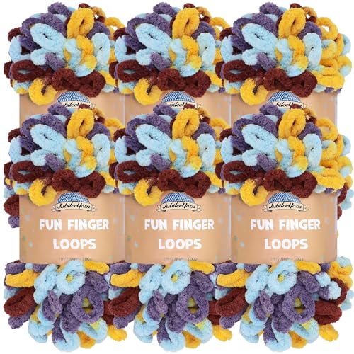 JubileeYarn Fun Finger Loops Yarn - 100g/Skein Jumbo Polyester - Iris - 6 Skeins - color: 111 Iris