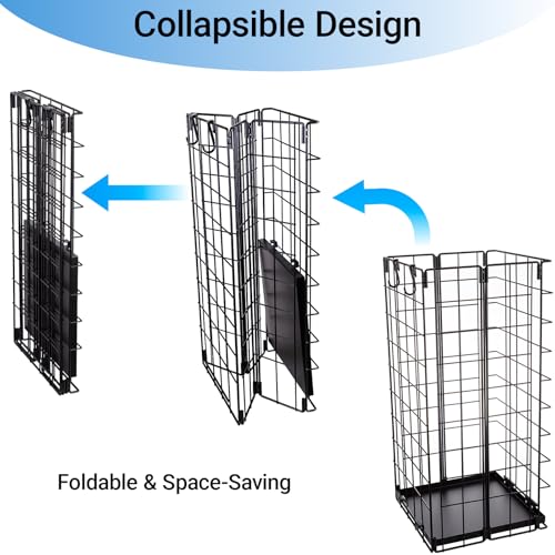 Umbrella Stand, Umbrella Holder for Entryway, Large Metal Foldable Umbrella Rack Organizer Freestanding, with Water Tray and Hooks, Rectangular Hollow Rack 9.5 x 9.5 x 19.7 Inches (Black) - color: Black
