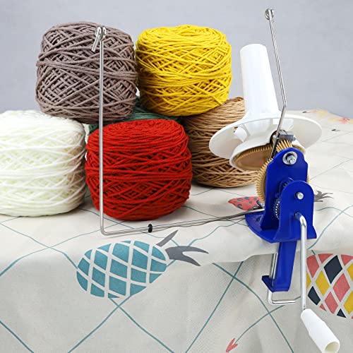 LAMXD Large Capacity Yarn Winder - 10-Ounce, Jumbo Metal Yarn Ball Winder with Thread Cutter Scissors, Blue and White - size: Large Ball Winder