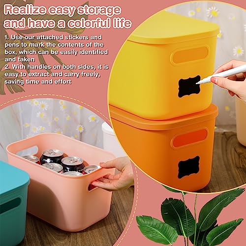 Thyle 12 Pack Classic Colorful Plastic Storage Bins with Lids, Back to School Stackable Storage Container with Handle Label for Organizing Toy Craft for Classroom Shelf Bedroom Office 10 x 7 x 6 Inch - color: Multicolored