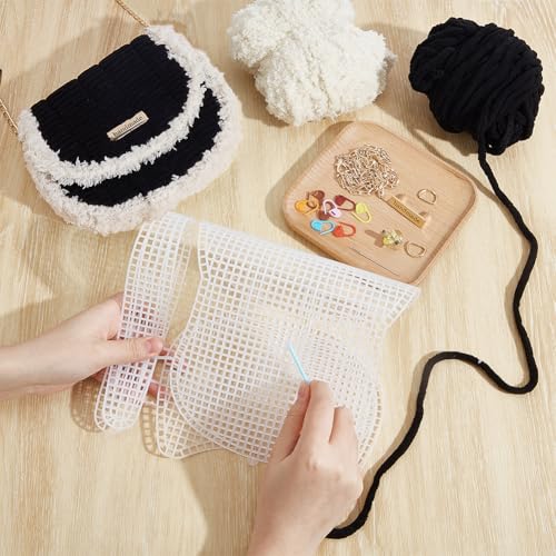 FREEBLOSS Mesh Plastic Canvas Bag Kit Needlepoint Craft Kit with Blank Mesh Canvas Sheets Embroidery and Crochet Projects for Handbag Making