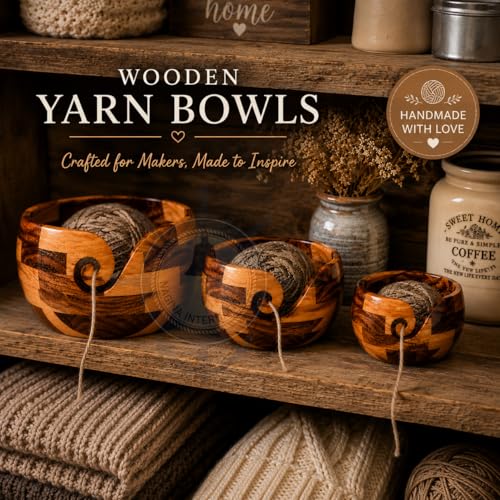 Nagina International Mixed Premium Yarn Storage Bowl For Yarn Balls & Skeins | Crochet & Knitting Bowls Made Out OF Turmeric & Rosewood | Knitter's Gift & Notions (Small) - size: Small