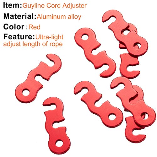 SATINIOR 20 Pieces Guyline Tensioner Aluminum Alloy Tent Cord Paracord Tensioner Guy Line Rope Adjusters Cord Tighteners for Outdoor Tent Camping Hiking Accessories - color: Red