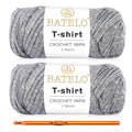 2 Pack Crochet T-Shirt Yarn for Beginner Crafts, Thick Polyester Fabric, 400g/144yds (Gray White) - color: Gray White