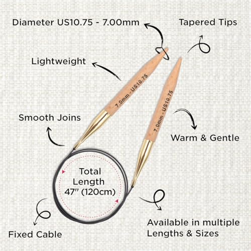 KnitPro Basix Beech Fixed Circular Needles 47" (120cm) | US Size 10.75 (7mm) - size: US 10.75 (7mm)
