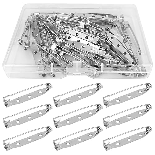 50 Pcs Silver Bar Pins, Safety Pins - Secure Back Clasp - Reliable Brooch Pins for Various Uses Locking Pins Backs Safety Clasp Brooch (38MM, Silver) - size: 38MM