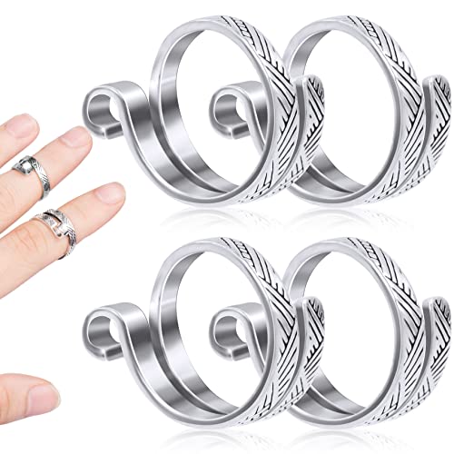 ANCIRS 4 Pack Knitting Crochet Loop Ring for Fingers, Adjustable Crochet Tension Ring, Metal Open Yarn Guide Finger Holders, Knitting Thimbles for Crochet- Silver - color: 4 Silver