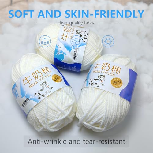 4 Rolls Comfy Blend Milk Wool Plain Knitting & Crochet Yarn Bulk Starter Kit for Colorful Craft DIY - color: IVORY