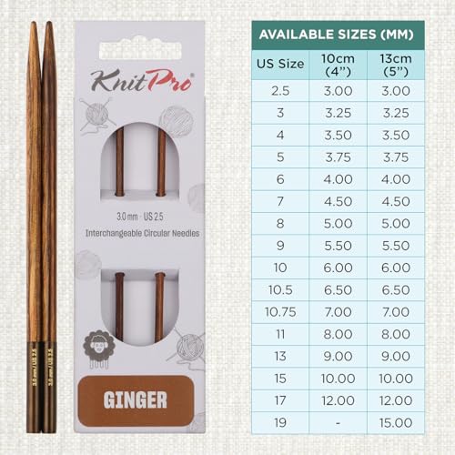 KnitPro Ginger Interchangeable Circular Needles 5" (13cm) | US Size 2.5 (3mm) - size: US 2.5 (3mm)