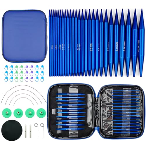 Hobekoee 13 Pairs Interchangeable Circular Knitting Needles Set | 3mm-10mm Interchangeable Aluminum Round Knitting Needles Set with 4 Swivel Cables for DIY Knitting Lovers - color: Blue