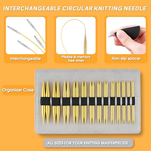 Stithoo Interchangeable Circular Knitting Needles Set, 13 Pairs (3mm-10mm) US 2.5-15 with 16, 24, 32, 40 Inch Cables, Accessories and Case for Knitting Hats, Sweaters, Shawls, Blankets