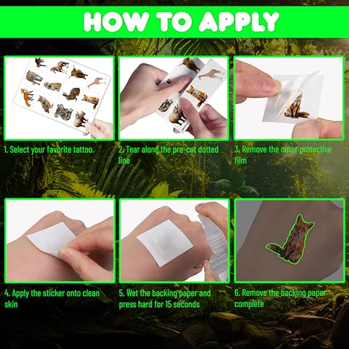 96 PCS Glow In The Dark Realistic Jungle Animal Temporary Tattoos - color: Luminous
