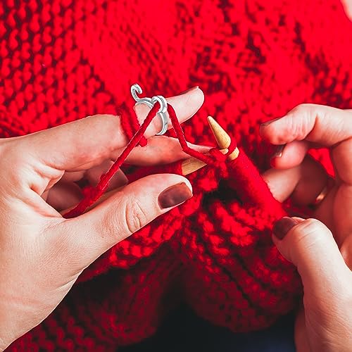 Juszok Adjustable Crochet Ring for Finger,Braided Knitting Ring with Plastic Box Yarn Tension Rings for Crocheting Knitting Accessories 2 Styles Silver